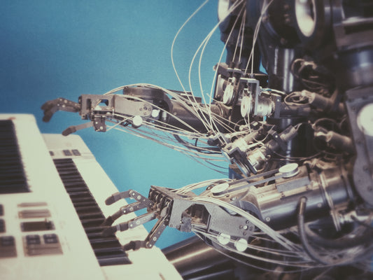 robot playing a mellotron